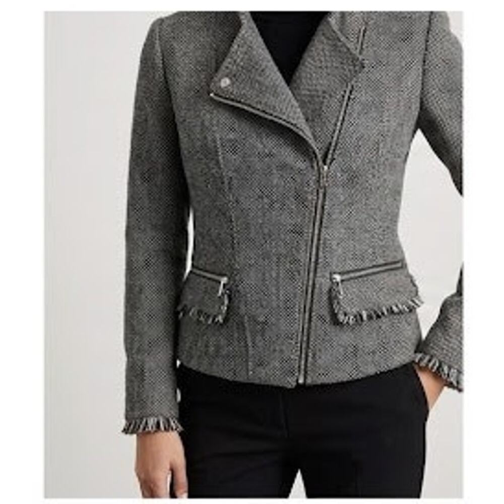 ZARA Trafaluc Outerwear Womens Gray Wool Blend Moto Biker Cropped Jacket Size M - Picture 9 of 10